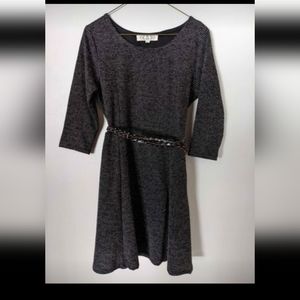 Black/Grey Sweater Dress with braided belt